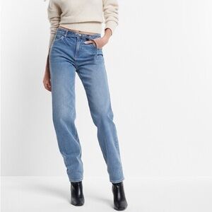 Express Mid Rise Medium Wash Belted Baggy Tapered Jeans 8R